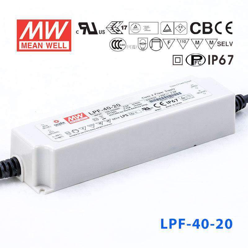 Mean Well LPF-40-20 Power Supply 40W 20V 2A - LPF-40-20 - powersupplymall.com