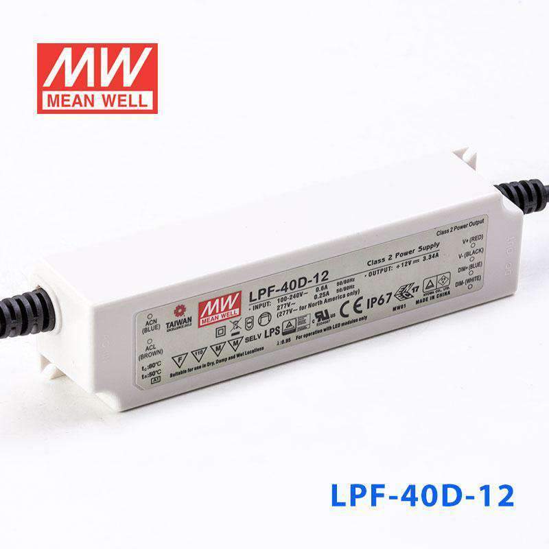 Mean Well LPF-40D-12 Power Supply 40W 12V - Dimmable 3.34A - LPF-40D-12 - powersupplymall.com