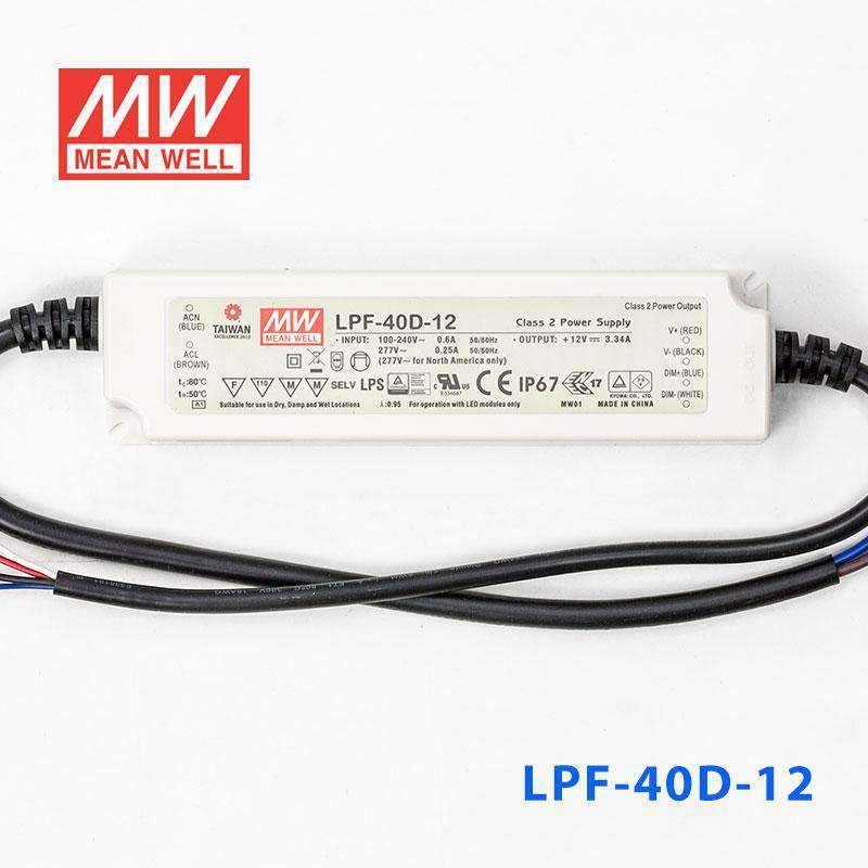 Mean Well LPF-40D-12 Power Supply 40W 12V - Dimmable 3.34A - LPF-40D-12 - powersupplymall.com