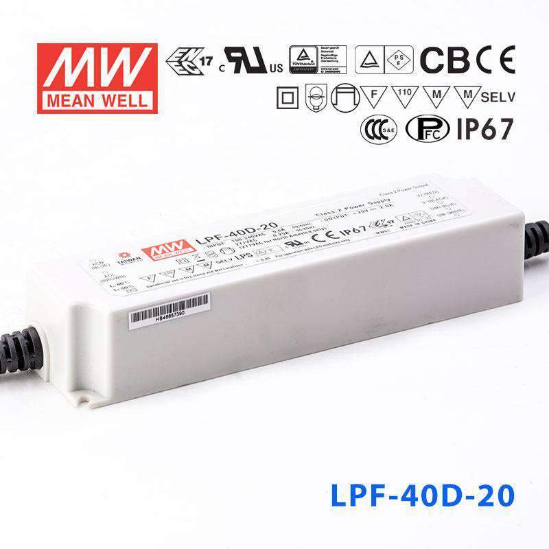 Mean Well LPF - 40D - 20 Power Supply 40W 20V - Dimmable - LPF - 40D - 20 - powersupplymall.com