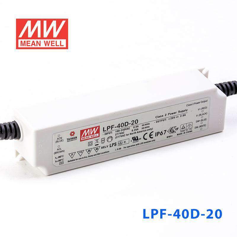 Mean Well LPF - 40D - 20 Power Supply 40W 20V - Dimmable - LPF-40D-20 - powersupplymall.com