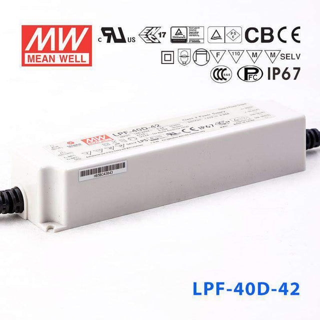 Mean Well LPF - 40D - 42 Power Supply 40W 42V - Dimmable - LPF-40D-42 - powersupplymall.com