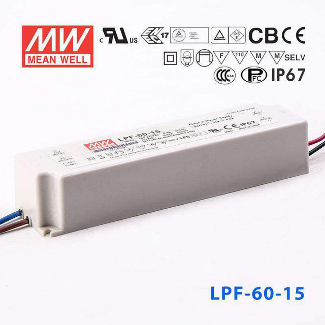 Mean Well LPF-60-15 Power Supply 60W 15V 4A - LPF-60-15 - powersupplymall.com