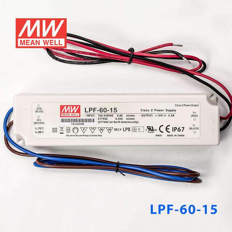 Mean Well LPF-60-15 Power Supply 60W 15V 4A - LPF-60-15 - powersupplymall.com