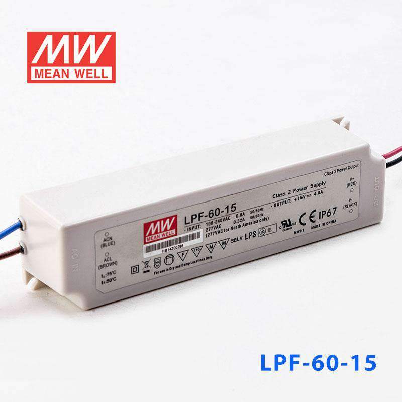 Mean Well LPF-60-15 Power Supply 60W 15V 4A - LPF-60-15 - powersupplymall.com