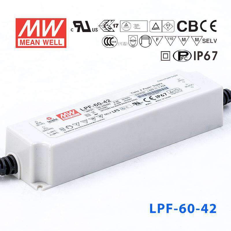 Mean Well LPF-60-42 Power Supply 60W 42V 1.43A - LPF-60-42 - powersupplymall.com