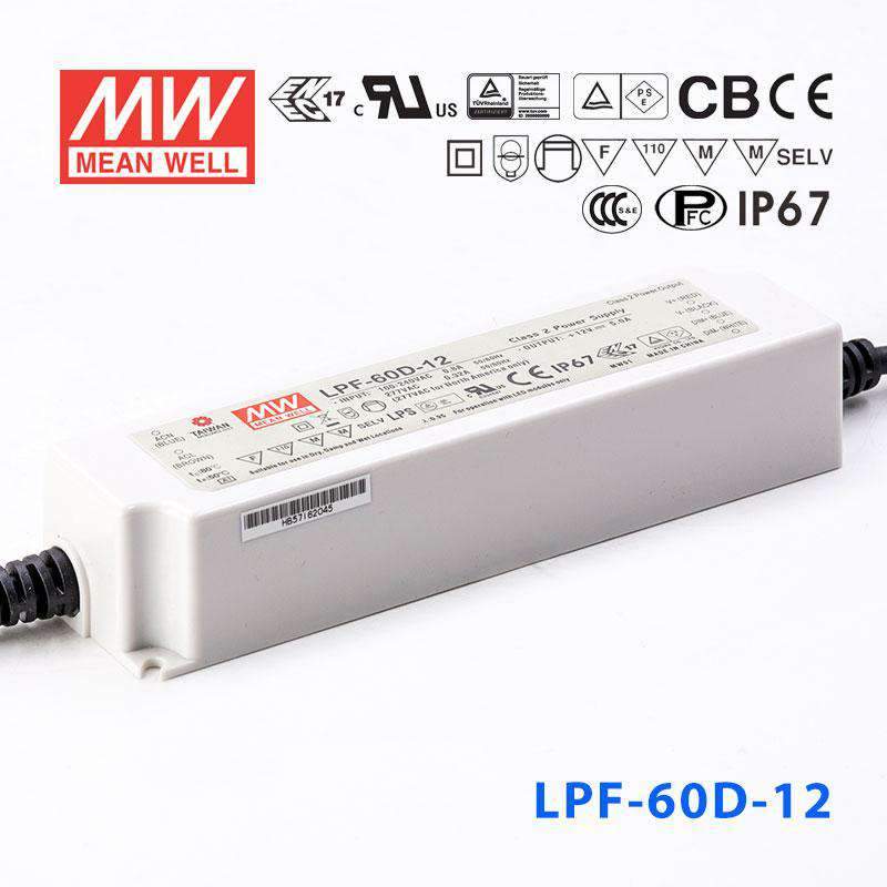 Mean Well LPF - 60D - 12 Power Supply 60W 12V - Dimmable - LPF-60D-12 - powersupplymall.com