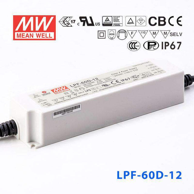 Mean Well LPF - 60D - 12 Power Supply 60W 12V - Dimmable - LPF-60D-12 - powersupplymall.com