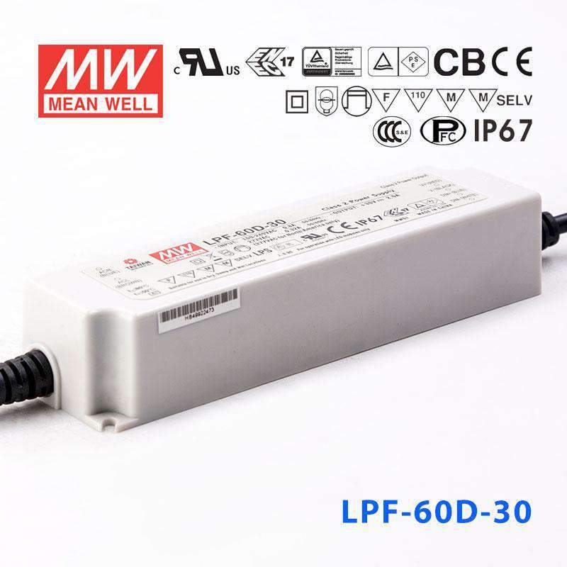 Mean Well LPF - 60D - 30 Power Supply 60W 30V - Dimmable - LPF - 60D - 30 - powersupplymall.com