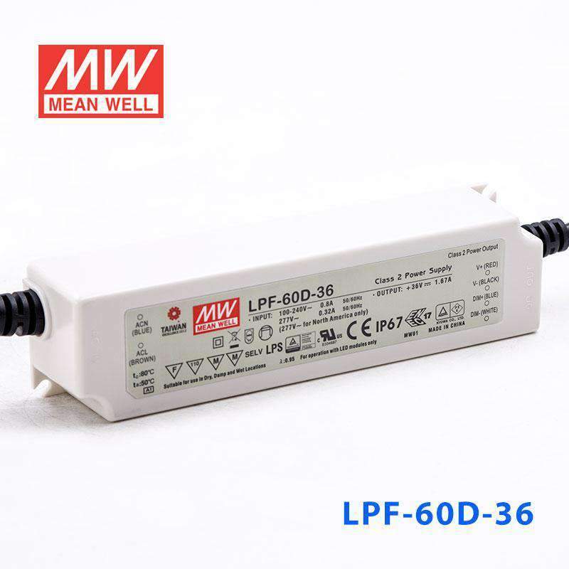 Mean Well LPF - 60D - 36 Power Supply 60W 36V - Dimmable - LPF-60D-36 - powersupplymall.com