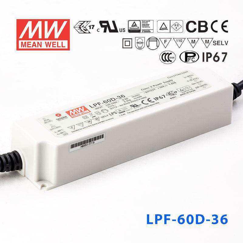 Mean Well LPF - 60D - 36 Power Supply 60W 36V - Dimmable - LPF-60D-36 - powersupplymall.com