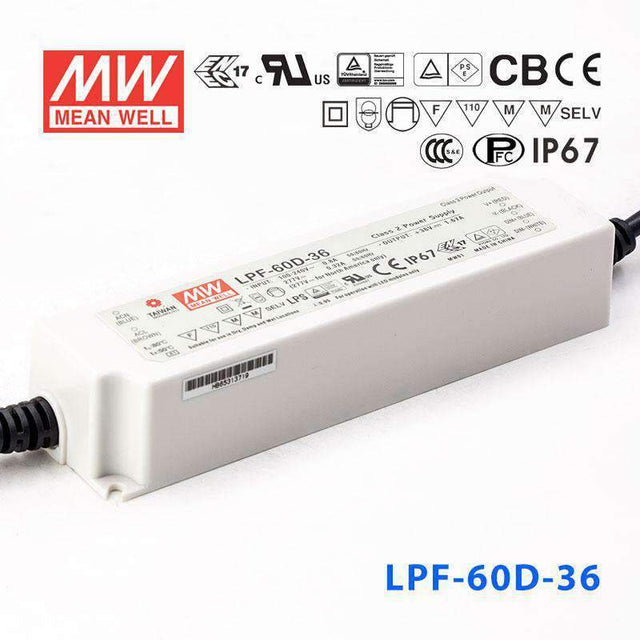 Mean Well LPF - 60D - 36 Power Supply 60W 36V - Dimmable - LPF-60D-36 - powersupplymall.com