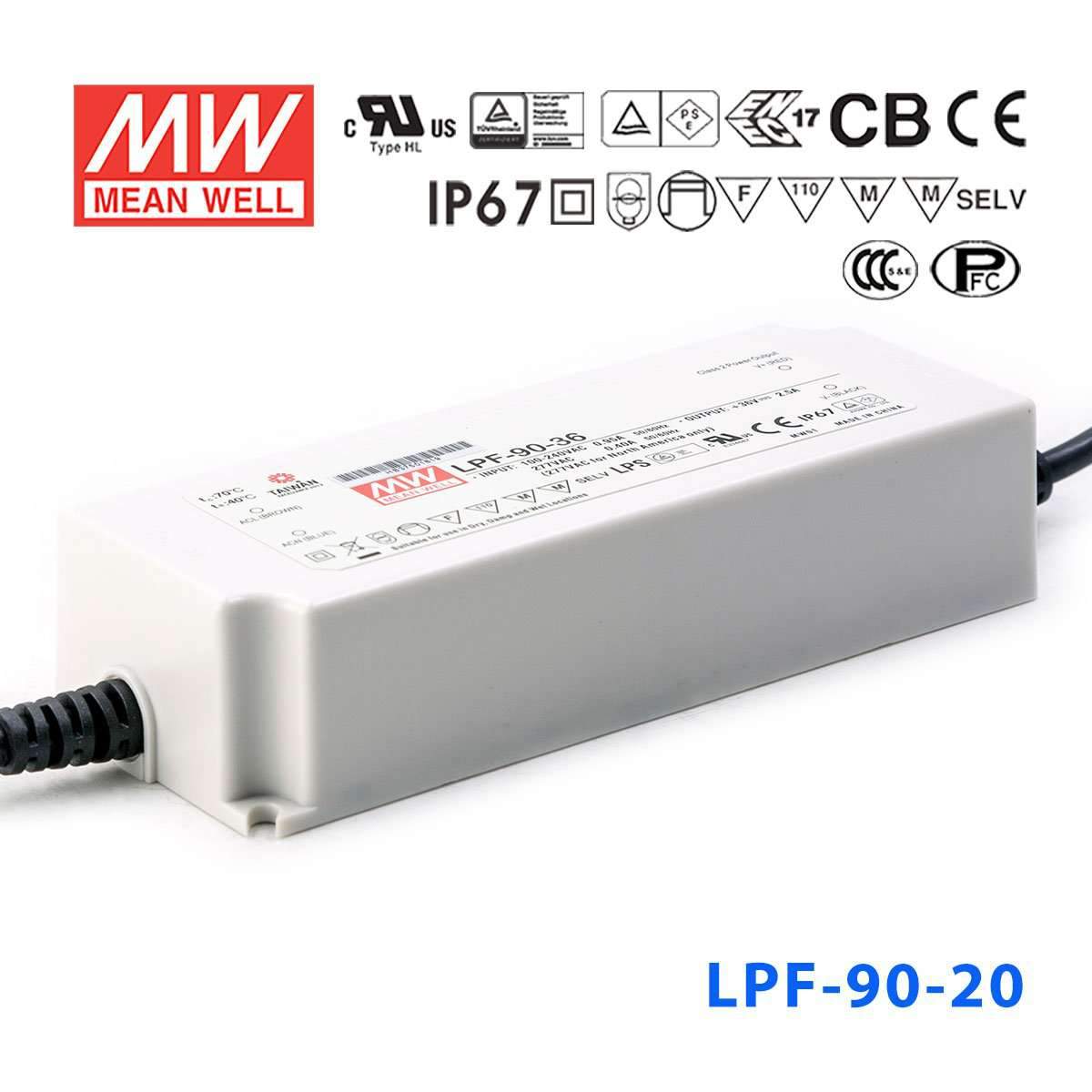 Mean Well LPF - 90 - 20 Power Supply 90W 20V - LPF - 90 - 20 - powersupplymall.com