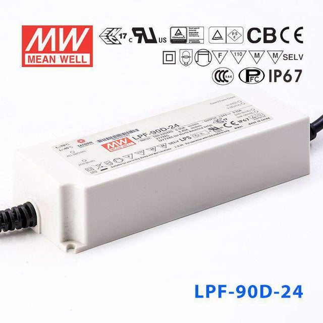 Mean Well LPF - 90D - 24 Power Supply 90W 24V - Dimmable - LPF-90D-24 - powersupplymall.com