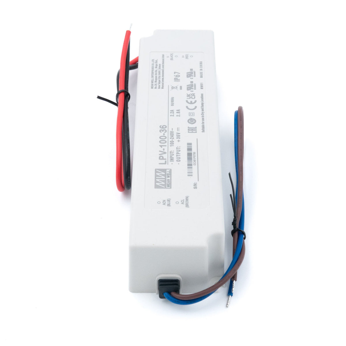 Mean Well LPV-100-36 LED Driver — 100.8W 36V 2.8A IP67 Waterproof - LPV-100-36 - powersupplymall.com