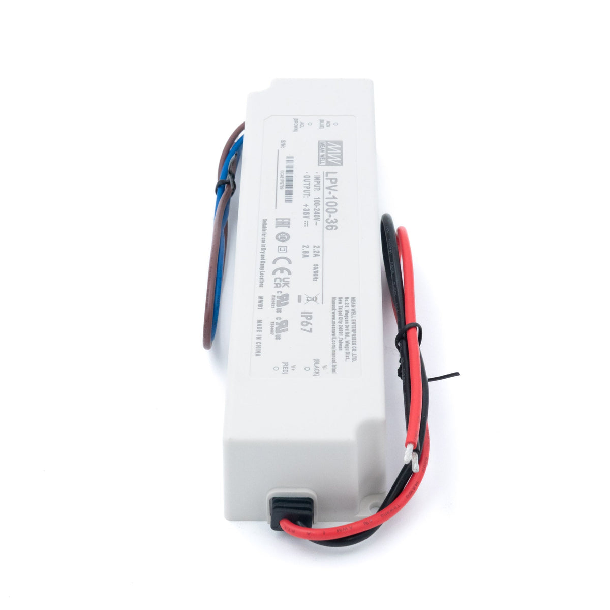 Mean Well LPV-100-36 LED Driver — 100.8W 36V 2.8A IP67 Waterproof - LPV-100-36 - powersupplymall.com