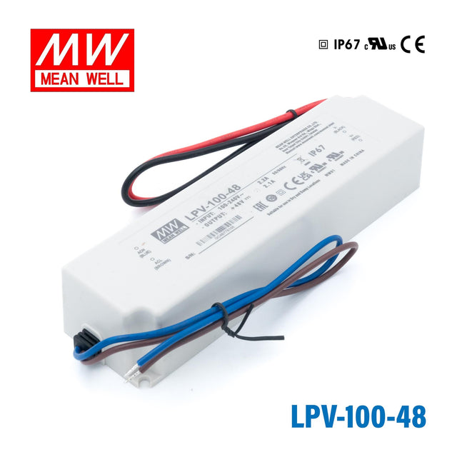 Mean Well LPV-100-48 LED Driver — 100.8W 48V 2.1A IP67 Waterproof - LPV-100-48 - powersupplymall.com