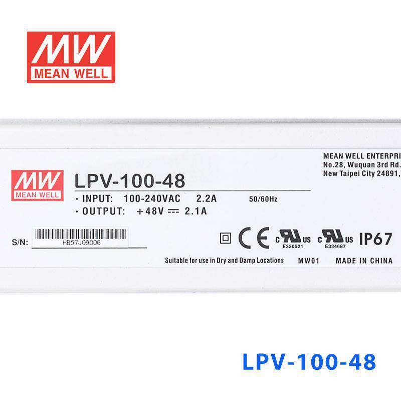 Mean Well LPV - 100 - 48 Power Supply 100W 48V - LPV - 100 - 48 - powersupplymall.com