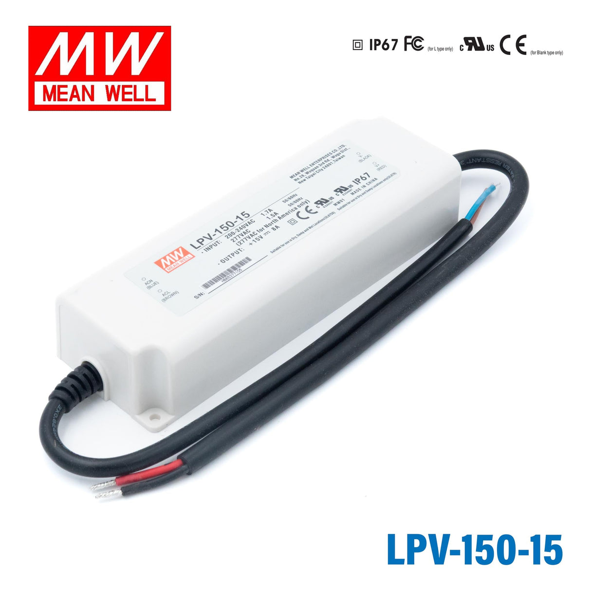 Mean Well LPV - 150 - 15 AC - DC Single output LED Driver Constant Voltage 15Vdc 8A - LPV - 150 - 15 - powersupplymall.com