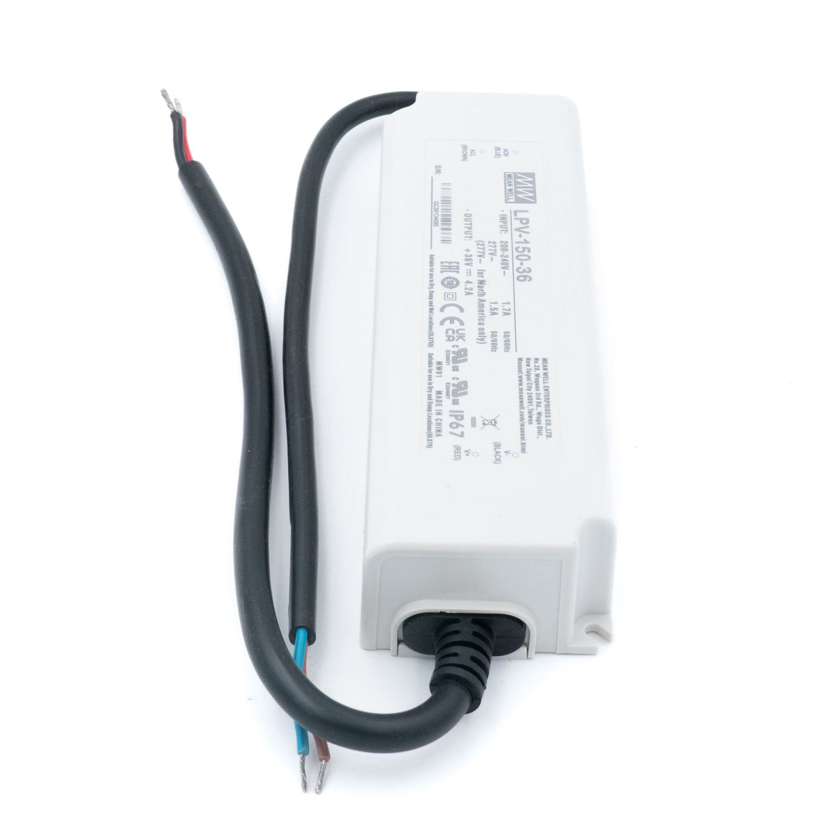 Mean Well LPV-150-36 LED Driver — 151.2W 36V 4.2A IP67 Waterproof - LPV-150-36 - powersupplymall.com