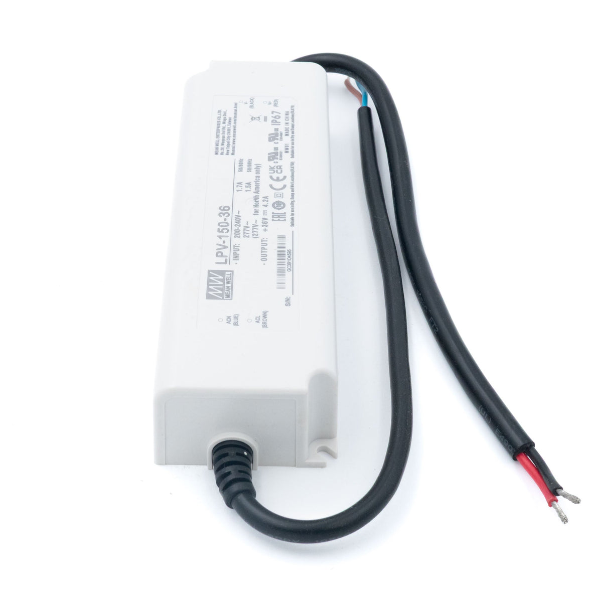 Mean Well LPV-150-36 LED Driver — 151.2W 36V 4.2A IP67 Waterproof - LPV-150-36 - powersupplymall.com
