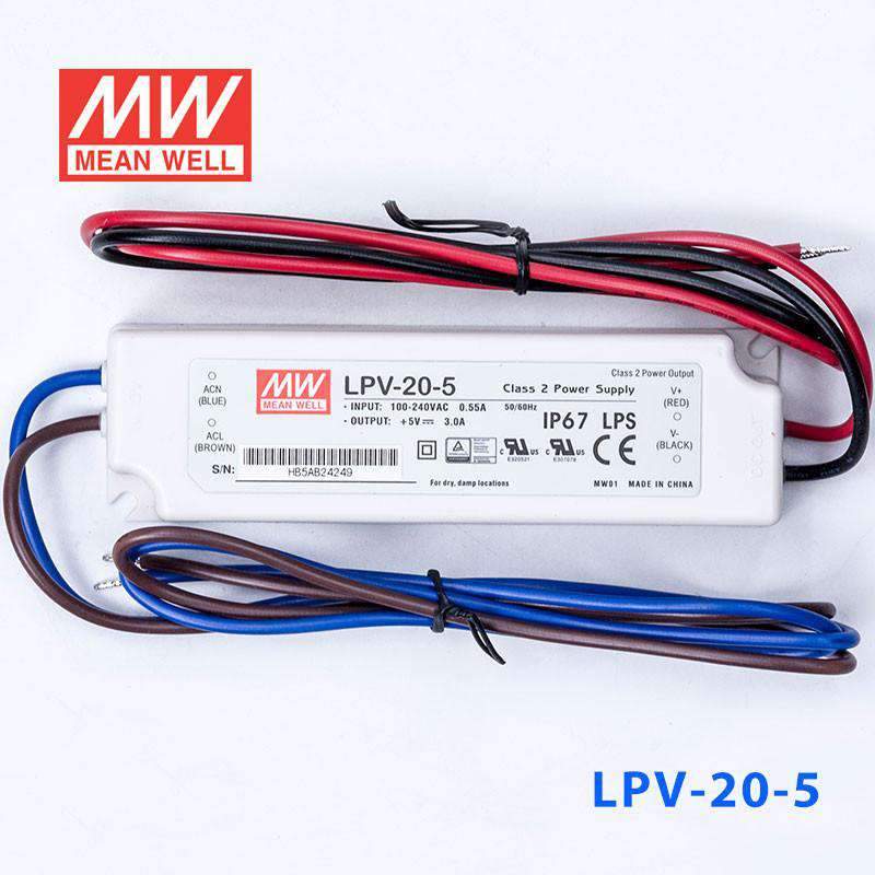 Mean Well LPV - 20 - 5 Power Supply 20W 5V - LPV - 20 - 5 - powersupplymall.com