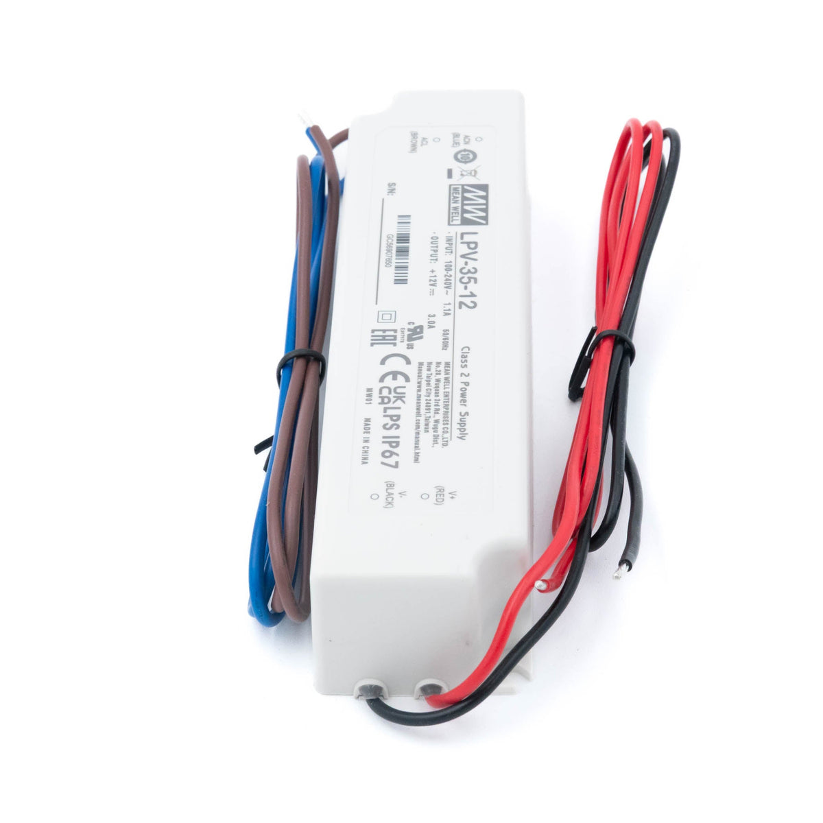 Mean Well LPV-35-12 LED Driver — 36W 12V 3A IP67 Waterproof - LPV-35-12 - powersupplymall.com