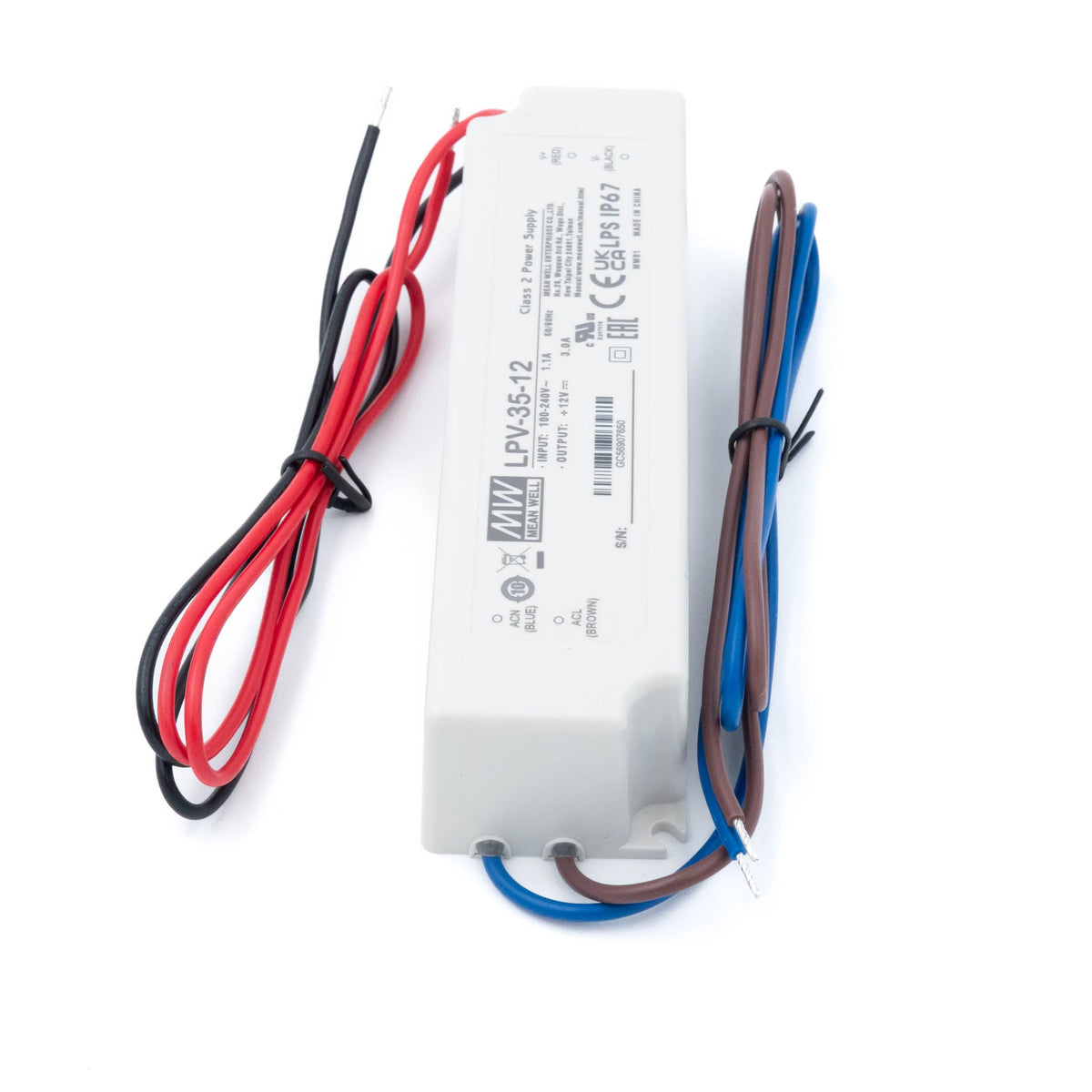 Mean Well LPV-35-12 LED Driver — 36W 12V 3A IP67 Waterproof - LPV-35-12 - powersupplymall.com