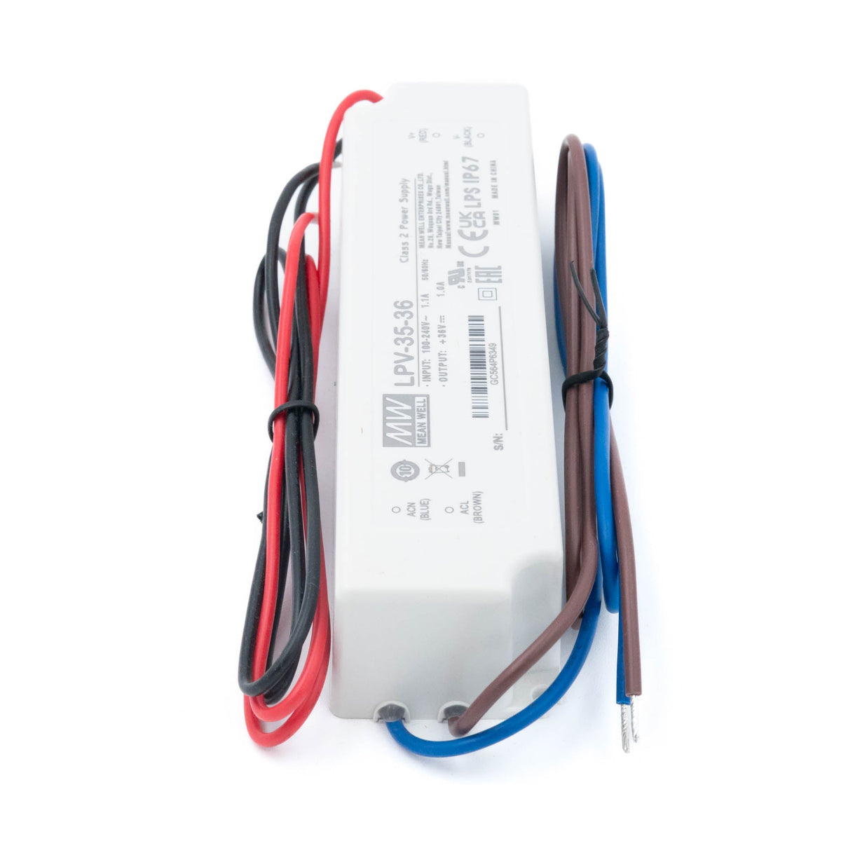Mean Well LPV-35-36 LED Driver — 36W 36V 1A IP67 Waterproof - LPV-35-36 - powersupplymall.com