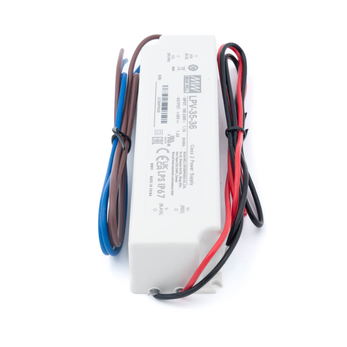 Mean Well LPV-35-36 LED Driver — 36W 36V 1A IP67 Waterproof - LPV-35-36 - powersupplymall.com