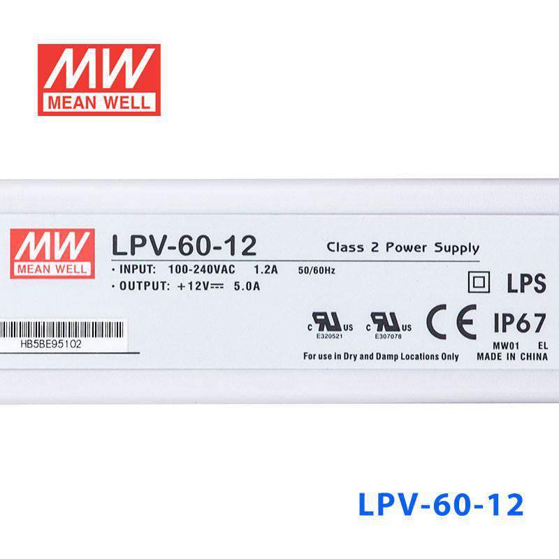 Mean Well LPV - 60 - 12 Power Supply 60W 12V - LPV - 60 - 12 - powersupplymall.com