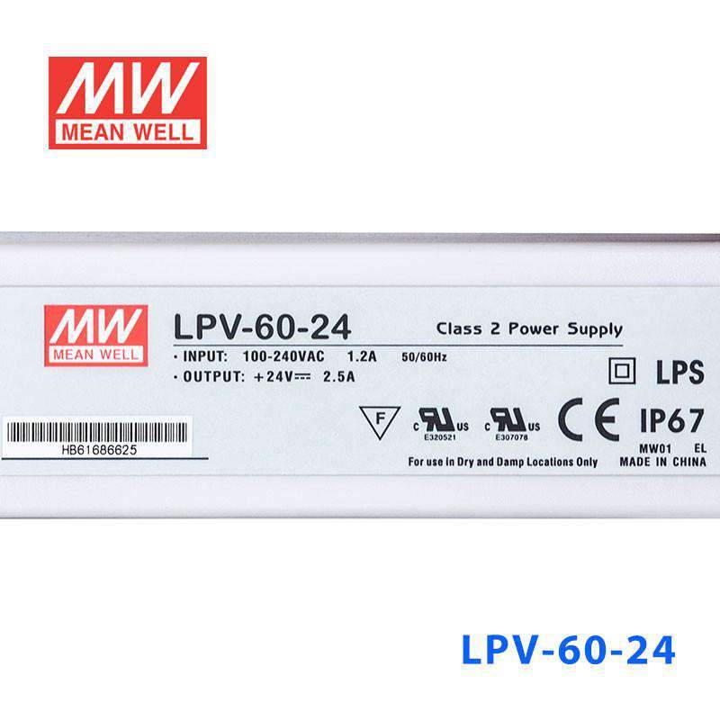 Mean Well LPV - 60 - 24 Power Supply 60W 24V - LPV - 60 - 24 - powersupplymall.com