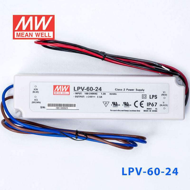 Mean Well LPV - 60 - 24 Power Supply 60W 24V - LPV - 60 - 24 - powersupplymall.com