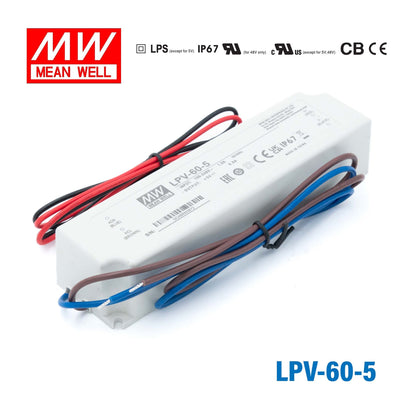 Mean Well LPV-60-5 LED Driver — 40W 5V 8A IP67 Waterproof