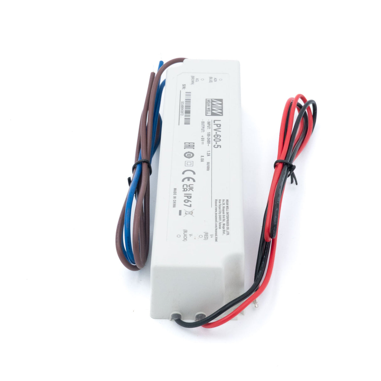 Mean Well LPV - 60 - 5 Power Supply 60W 5V - LPV - 60 - 5 - powersupplymall.com