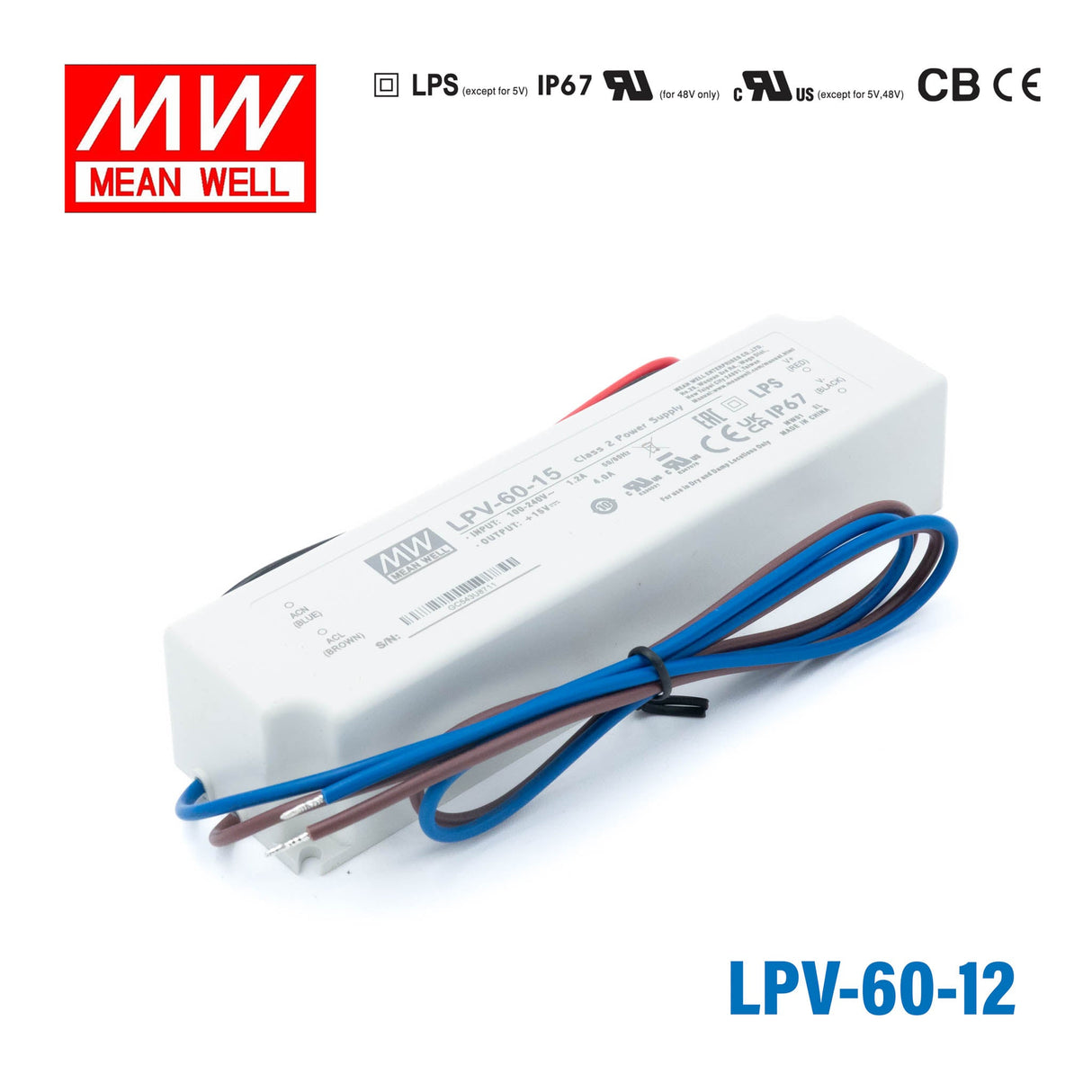 Mean Well LPV Series LED Power Supply 15V (20~100W) - powersupplymall.com