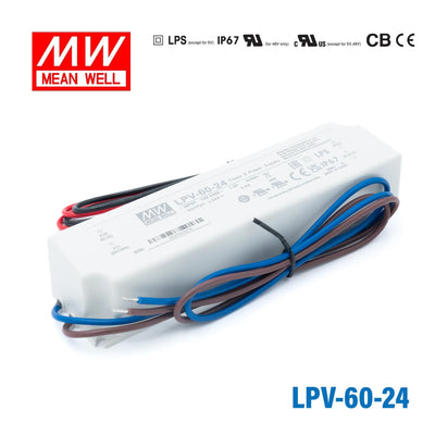 Mean Well LPV-60-24 LED Driver — 60W 24V 2.5A IP67 Waterproof
