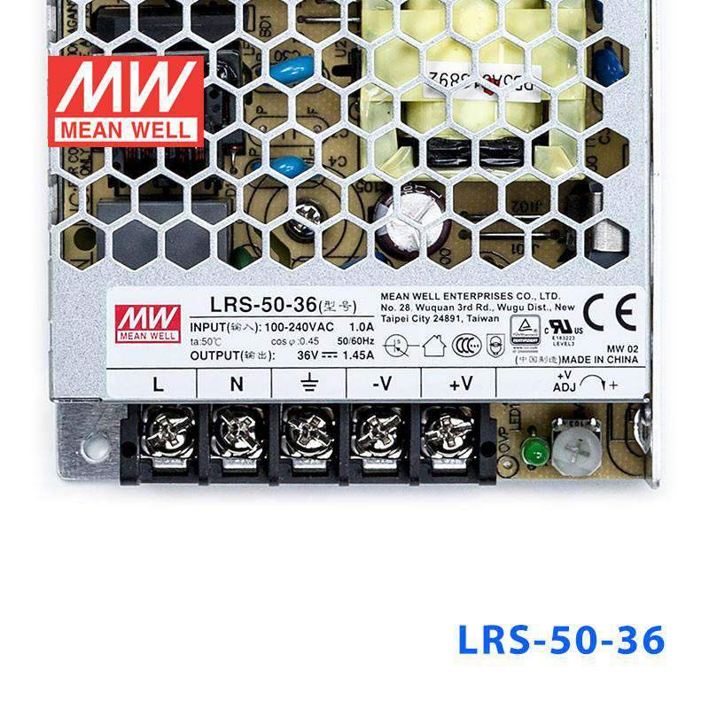 Mean Well LRS - 50 - 36 Power Supply 50W 36V - LRS - 50 - 36 - powersupplymall.com