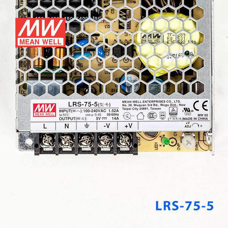 Mean Well LRS - 75 - 5 Power Supply 75W 5V - LRS - 75 - 5 - powersupplymall.com