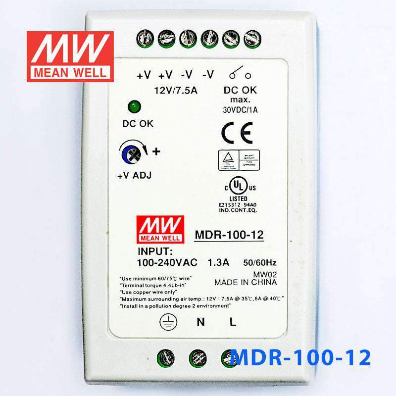 Mean Well MDR - 100 - 12 Single Output Industrial Power Supply 100W 12V - DIN Rail - MDR - 100 - 12 - powersupplymall.com