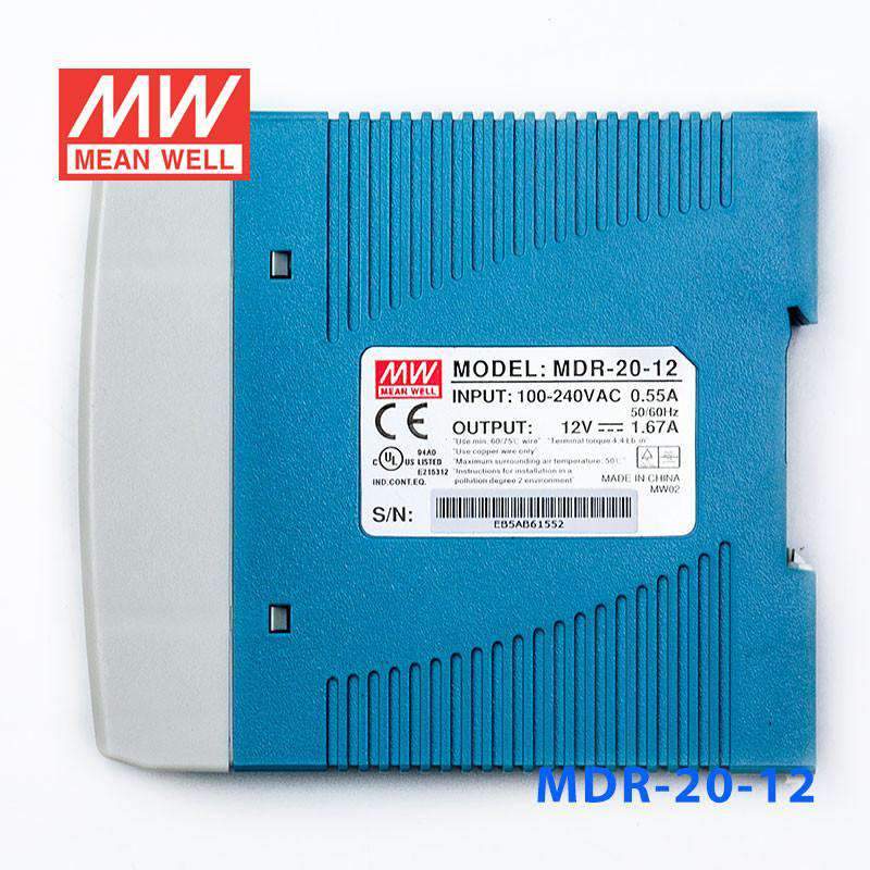 Mean Well MDR - 20 - 12 Single Output Industrial Power Supply 20W 12V - DIN Rail - MDR - 20 - 12 - powersupplymall.com