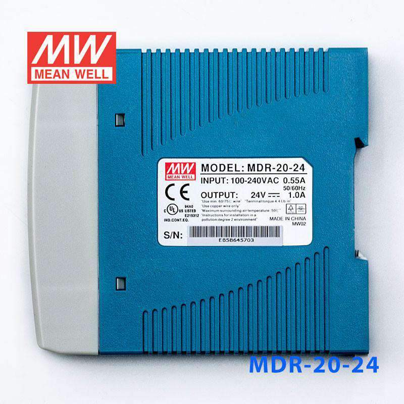 Mean Well MDR - 20 - 24 Single Output Industrial Power Supply 20W 24V - DIN Rail - MDR - 20 - 24 - powersupplymall.com