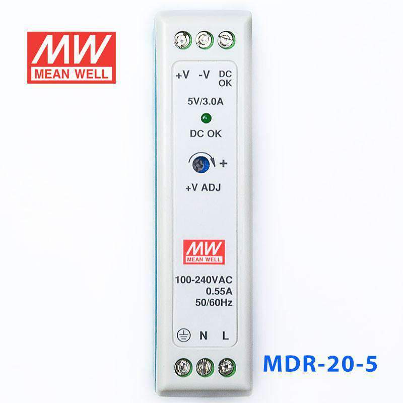 Mean Well MDR - 20 - 5 Single Output Industrial Power Supply 20W 5V - DIN Rail - MDR - 20 - 5 - powersupplymall.com