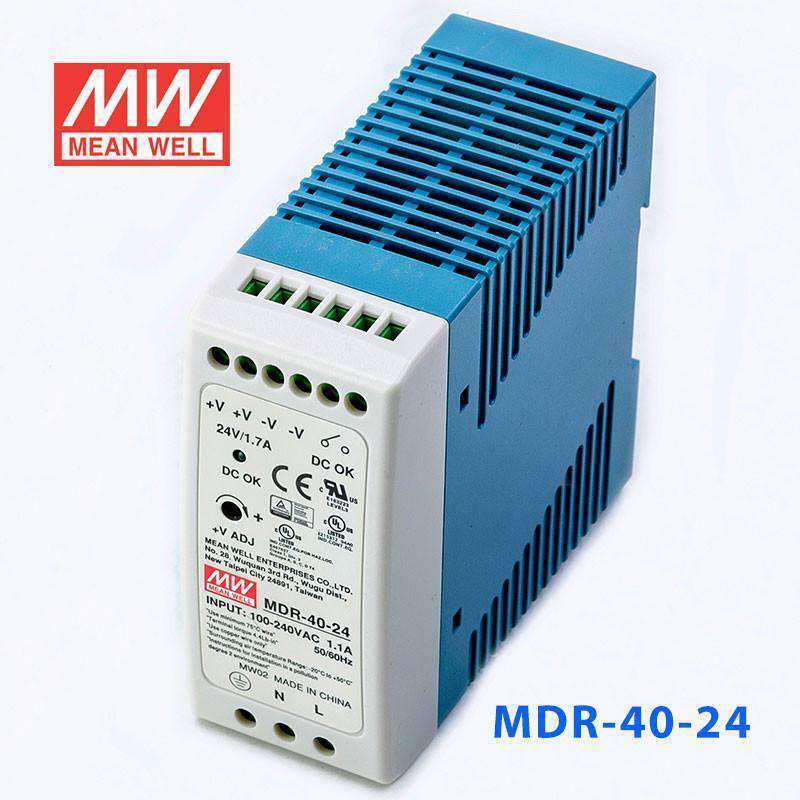 Mean Well MDR - 40 - 24 Single Output Industrial Power Supply 40W 24V - DIN Rail - MDR - 40 - 24 - powersupplymall.com