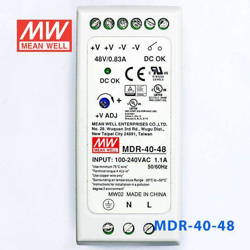 Mean Well MDR - 40 - 48 Single Output Industrial Power Supply 40W 48V - DIN Rail - MDR - 40 - 48 - powersupplymall.com