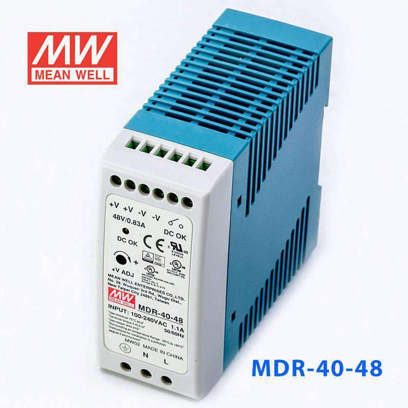 Mean Well MDR - 40 - 48 Single Output Industrial Power Supply 40W 48V - DIN Rail - MDR - 40 - 48 - powersupplymall.com