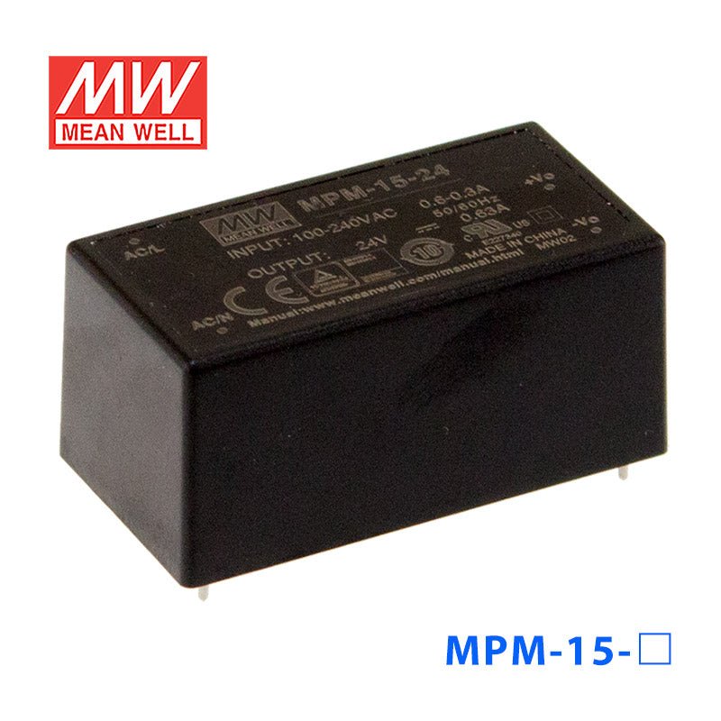 Mean Well MPM - 15 - 24 Power Supply 15W 24V - MPM - 15 - 24 - powersupplymall.com