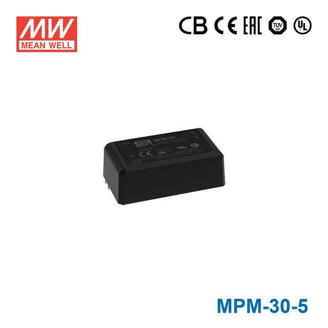 Mean Well MPM-30-5 Power Supply 30W 5V 6A - MPM-30-5 - powersupplymall.com