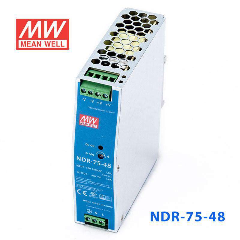 Mean Well NDR - 75 - 48 Single Output Industrial Power Supply 75W 48V - DIN Rail - NDR - 75 - 48 - powersupplymall.com