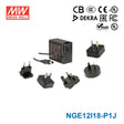 Mean Well NGE12I18-P1J AC-DC Wall-mounted Green Adaptor - Interchangeable Plug - 12W 18V 0.83A - NGE12I18-P1J - powersupplymall.com